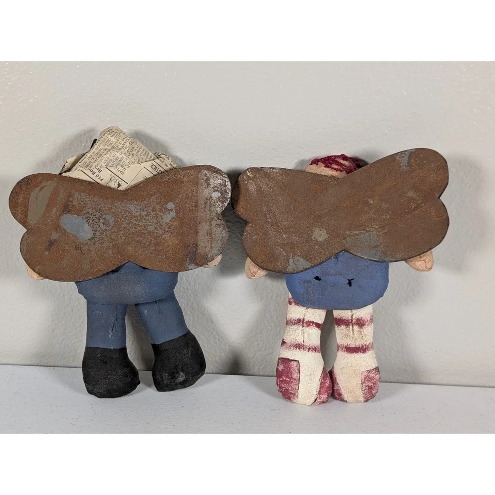 Primitive Raggedy Ann Rag Doll Ornament Lot Handmade Country Farmhouse Decor